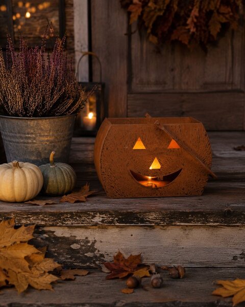 Rustikálne hrdzavá lampáš tekvica Halloween - 30*15*19 cm - Clayre & Eef