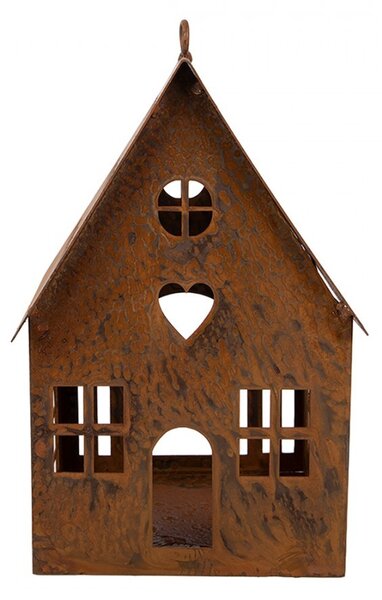 Hrdzavý svietnik v tvare domčeka Rustic Charm - 10*10*17 cm - Clayre & Eef