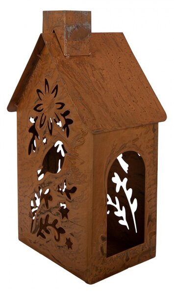 Hrdzavý svietnik v tvare domčeka Rustic Charm - 11*15*26 cm - Clayre & Eef