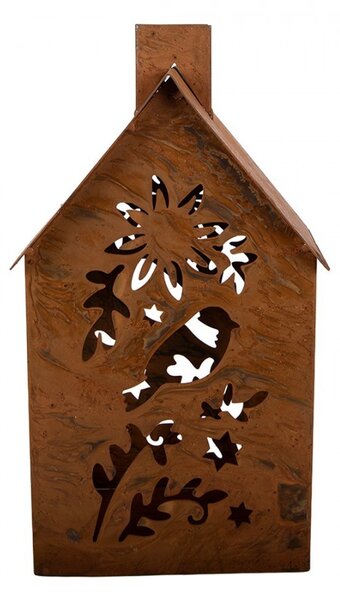 Hrdzavý svietnik v tvare domčeka Rustic Charm - 11*15*26 cm - Clayre & Eef