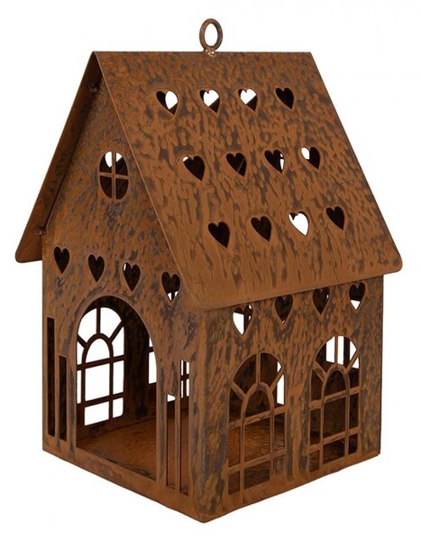 Hrdzavý svietnik v tvare domčeka Rustic Charm - 10*10*17 cm - Clayre & Eef