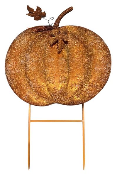 Rustikálny záhradný oranžový zápich tekvice Pumpkin Rust - 48*3*72 cm - Clayre & Eef