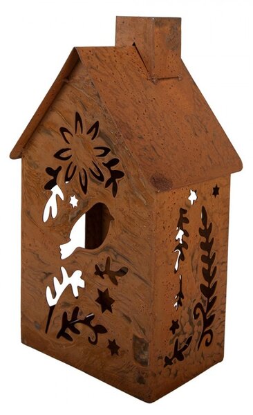 Hrdzavý svietnik v tvare domčeka Rustic Charm - 11*15*26 cm - Clayre & Eef