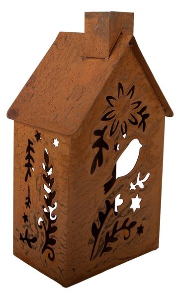 Hrdzavý svietnik v tvare domčeka Rustic Charm - 11*15*26 cm - Clayre & Eef