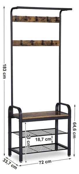 Predsieňová stena TAYLOR s botníkom 183x72 cm, rustikálne hnedá