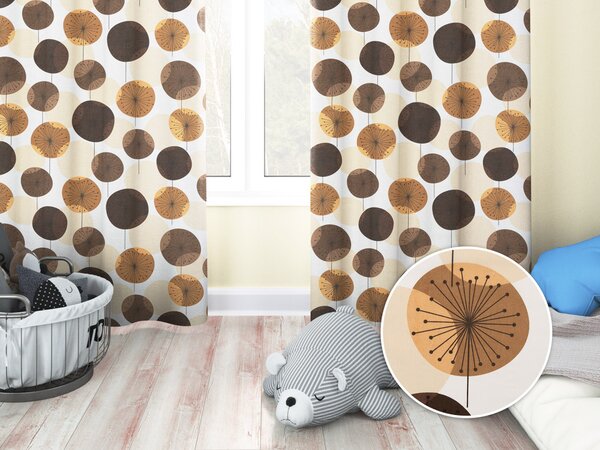 Biante Detský bavlnený záves Sandra SA-488 Hnedo-béžové designové púpavy 150x140 cm