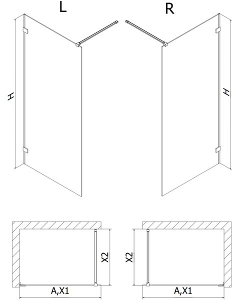 Mexen Lunar sprchová stena ľavá 70 x 200 cm, 8mm číre sklo, brúsený grafit, 830-070-000-66-00-L
