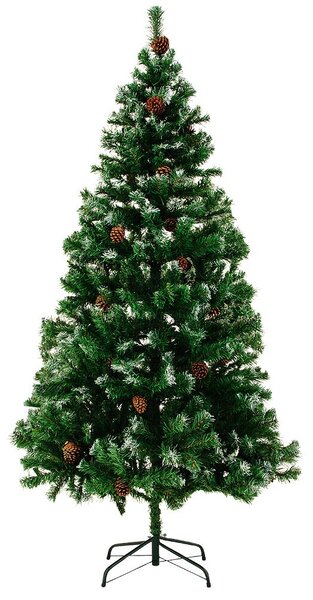 Umelý vianočný stromček, sneh+šišky, 180 cm