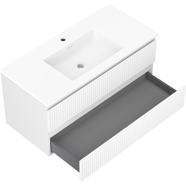 Mexen Rivel kúpeľňová skrinka 100 cm s umývadlom Otis, 2 zásuvky, ryhovaná, biela matná - 91A20-10047-2-BFF01-W18M01
