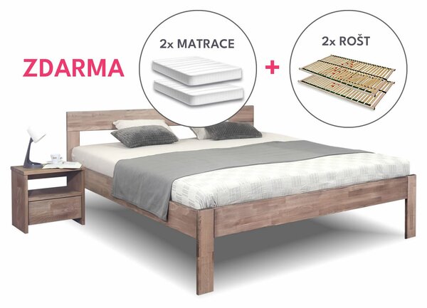 Posteľ s roštami a matracmi TYLIA, masív buk