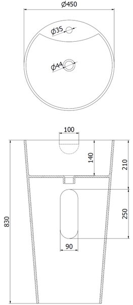 Mexen Onyx-02 voľne stojace umývadlo z konglomerátu 45 x 45 cm, biela mat - 26544500