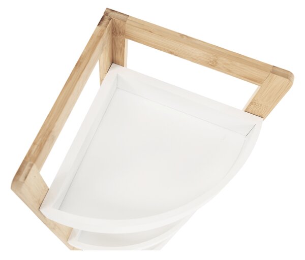 KONDELA Rohový regál, biela/prírodný bambus, FONG