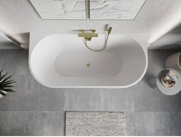 Mexen Oris voľne stojaca nástenná ryhovaná vaňa 170 x 80 cm, biela/čierna, prepad zlatý kartáčovaný - 52871708075-55