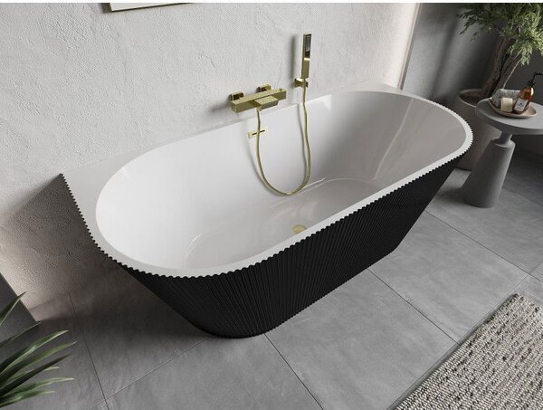 Mexen Oris voľne stojaca nástenná ryhovaná vaňa 170 x 80 cm, biela/čierna, prepad zlatý kartáčovaný - 52871708075-55