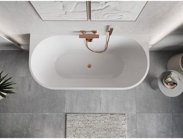 Mexen Oris voľne stojaca priestorová vaňa ryhovaná 150 x 75 cm, biela, prepad mosadz brúsená - 52871507500-65