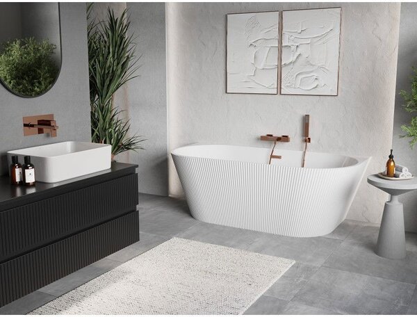 Mexen Oris voľne stojaca priestorová vaňa ryhovaná 150 x 75 cm, biela, prepad mosadz brúsená - 52871507500-65