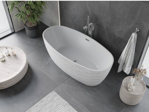 Mexen Olea samostatne stojaca vaňa vzor 170 x 80 cm, biela, prepad chróm - 52821708000-01