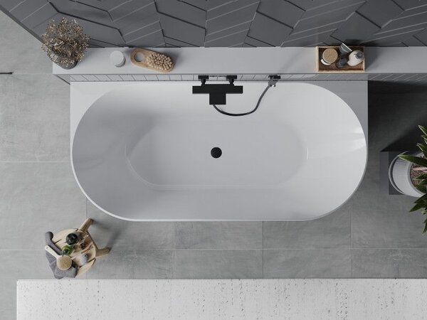 Mexen Oval Slim voľne stojaca nástenná vaňa 170 x 80 cm, biela/čierna, preliv čierny - 52661708075-70