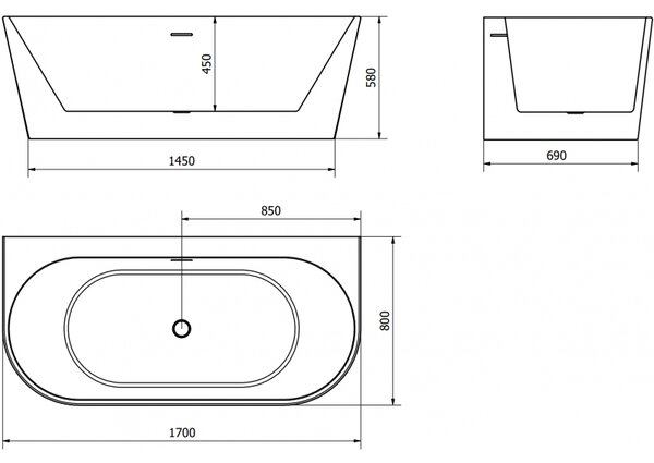 Mexen Oval+, voľne stojaca vaňa ku stene 170 x 80 cm, biela lesklá, chrómový prepad, 52681708000-01