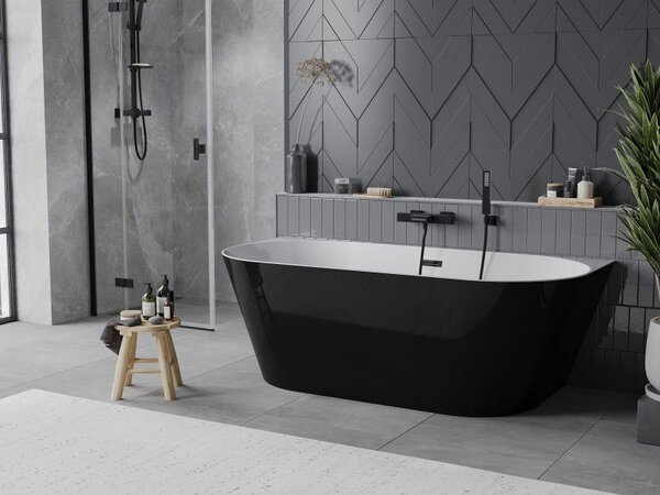 Mexen Oval Slim voľne stojaca nástenná vaňa 170 x 80 cm, biela/čierna, preliv čierny - 52661708075-70