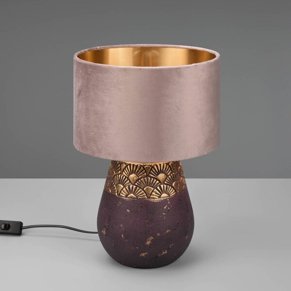 Stolová lampa Kiran, Ø 26 cm, keramika, hnedá