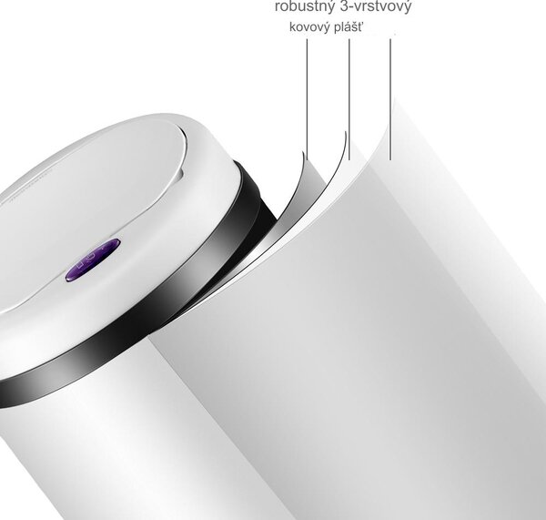 Bezdotykový odpadkový kôš s USB 30 L - biely