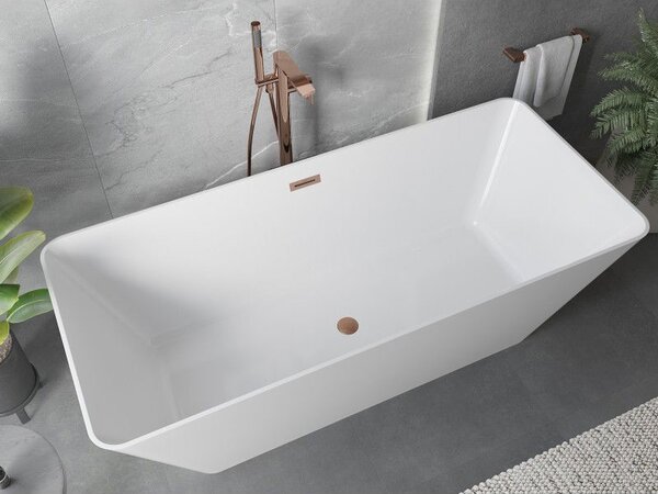 Mexen Velo Slim voľne stojaca vaňa 170 x 75 cm, biela, prepad brúsená meď - 52811707500-65