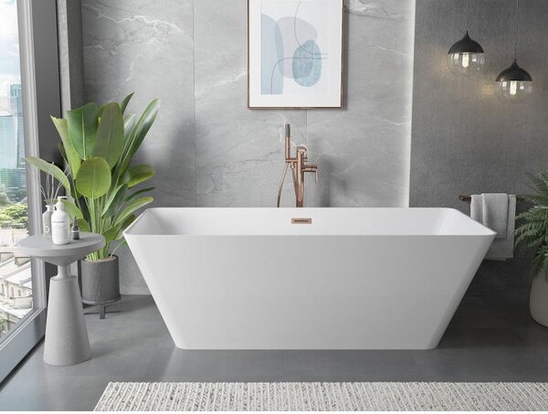 Mexen Velo Slim voľne stojaca vaňa 170 x 75 cm, biela, prepad brúsená meď - 52811707500-65