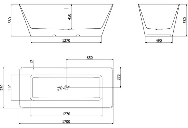 Mexen Velo Slim voľne stojaca vaňa 170 x 75 cm, biela, prepad brúsená meď - 52811707500-65