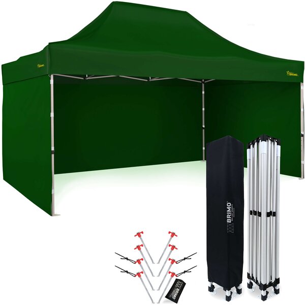 BRIMO Nožnicový altánok 3x4,5m - s 3 stenami - Zelená