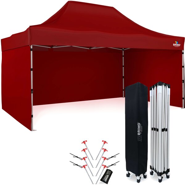 BRIMO Nožnicový altánok 3x4,5m - s 3 stenami - Červená