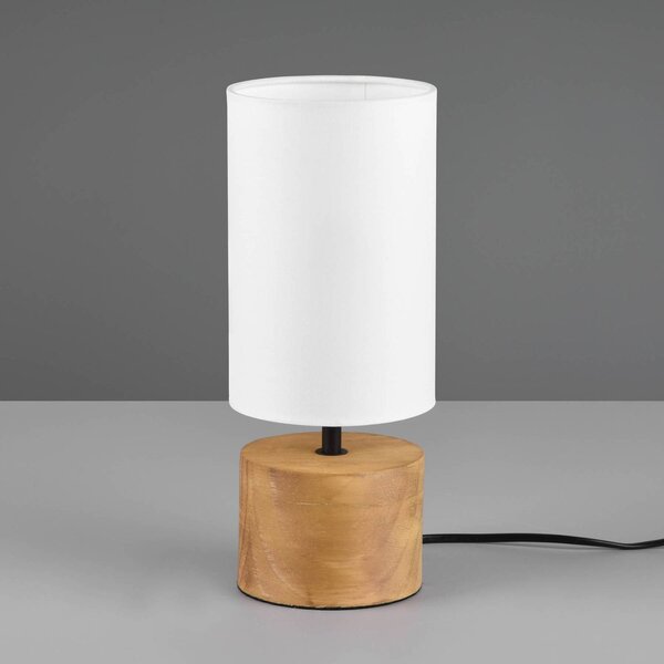 Stolová lampa Woody, drevo/textil, valec, biela, Svetlé drevo, Obývacia izba / jedáleň, Drevo, Škandinávsky, Stojacie svietidlo