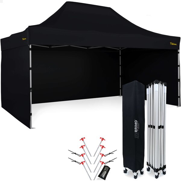 BRIMO Nožnicový altánok 3x4,5m - s 3 stenami - Čierna