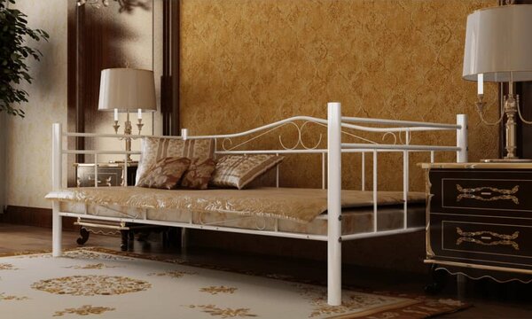 Denná posteľ s matracom, biela, kov 90x200 cm