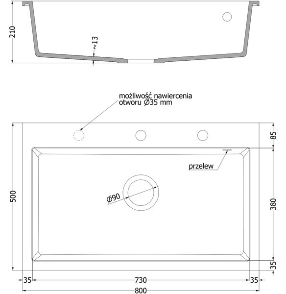 Mexen Elix žulový drez, 1-komorový, 800 x 500 mm, béžový, sifón zlatý - 6527801005-69-G