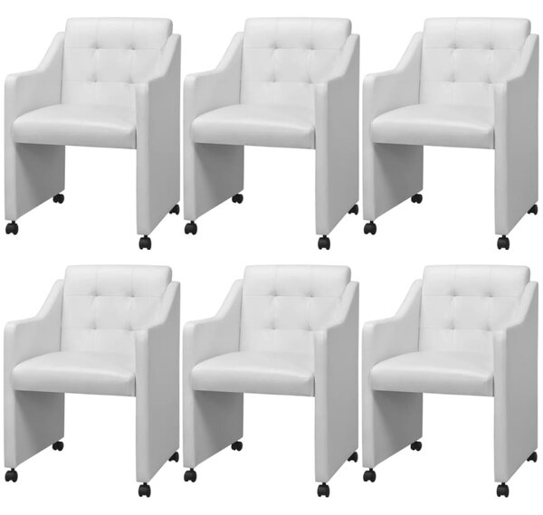 Jedálenské stoličky 6 ks, biele, umelá koža