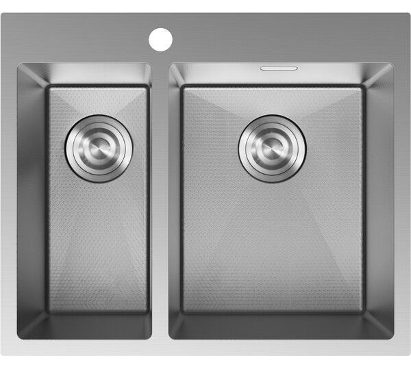 Mexen Flexo, 1.5-komorový nerezový drez 610 x 510 mm, brúsena oceľ, vzor voština, 6446611500-01HC