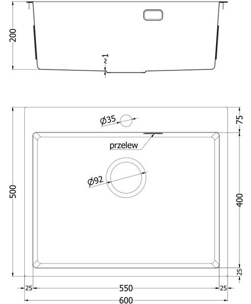 Mexen Solix, 1-komorový nerezový drez 600 x 500 mm, brúsená oceľ, 6408601000-01