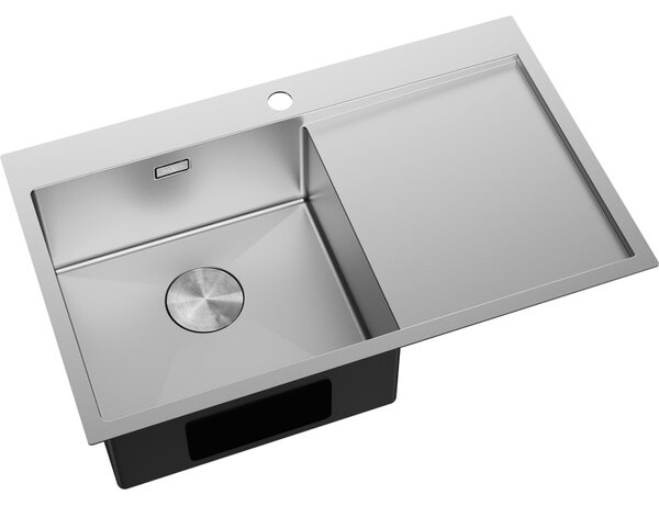 Mexen Exar, 1-komorový nerezový drez s odkvapkávačom, ľavý, 780 x 480 mm, brúsená oceľ, 6433781010L-01