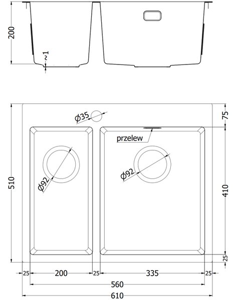 Mexen Flexo, 1.5-komorový nerezový drez 610 x 510 mm, brúsena oceľ, vzor voština, 6446611500-01HC