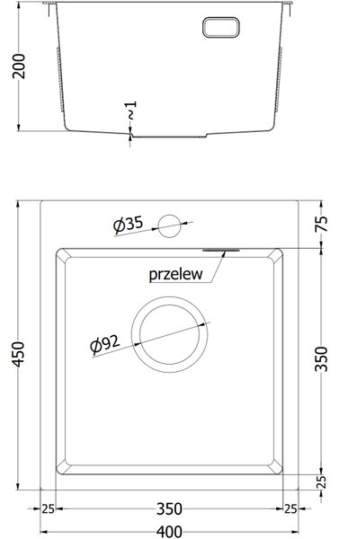 Mexen Solix, 1-komorový nerezový drez 400 x 450 mm, čierna, vzor voština, 6401401000-70HC