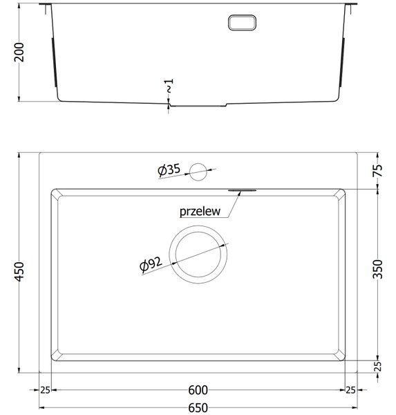 Mexen Solix, 1-komorový nerezový drez 650 x 450 mm, brúsená oceľ, 6403651000-01