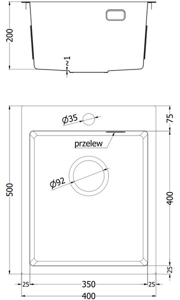 Mexen Solix, 1-komorový nerezový drez 400 x 500 mm, čierna, 6406401000-70