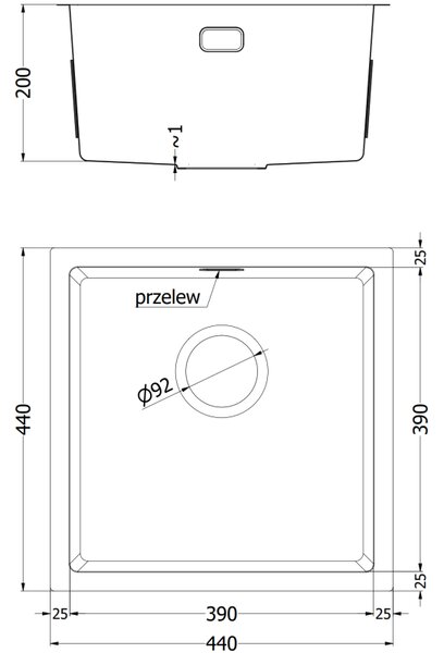 Mexen Trixo, 1-komorový nerezový drez 440 x 440 mm, čierna, 6413441000-70