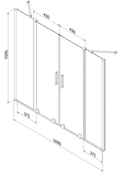 Mexen Velar Duo vaňová zástena, 2-krídlová posuvná, 160 x 150 cm, transparentná, ružové zlato - 896-160-000-02-60