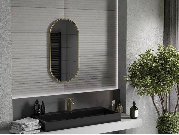Mexen Loft oválne kúpeľňové zrkadlo 80 x 40 cm, zlatý rám - 9851-080-040-000-50