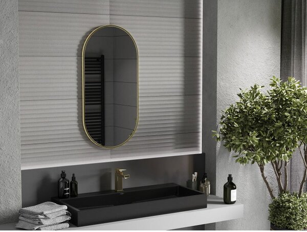 Mexen Loft oválne kúpeľňové zrkadlo 90 x 45 cm, zlatý rám - 9851-090-045-000-50