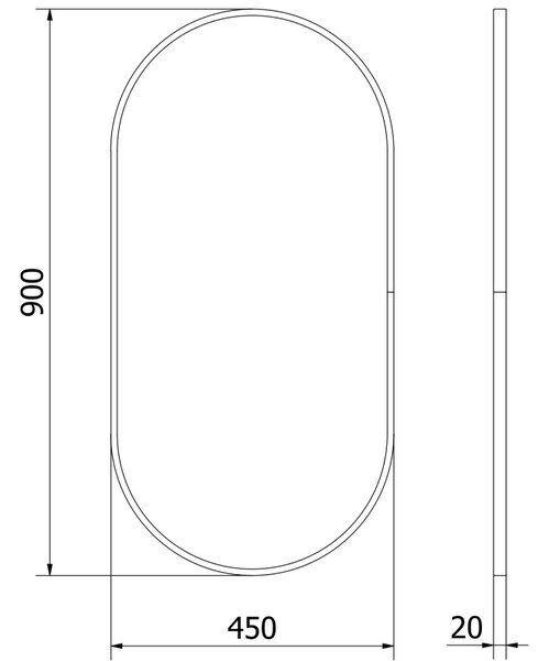 Mexen Loft oválne kúpeľňové zrkadlo 90 x 45 cm, čierny rám - 9851-090-045-000-70