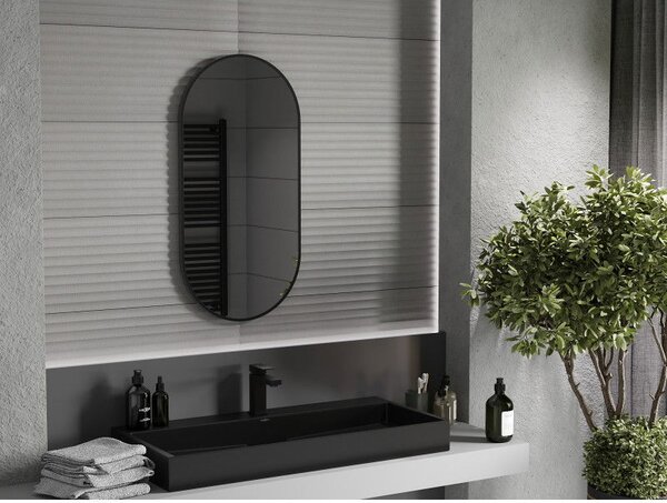 Mexen Loft oválne kúpeľňové zrkadlo 90 x 45 cm, čierny rám - 9851-090-045-000-70