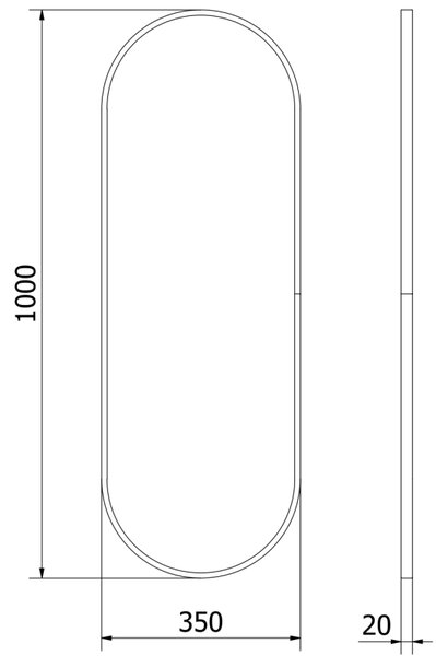 Mexen Loft oválne zrkadlo do kúpeľne 100 x 35 cm, čierny rám - 9851-100-035-000-70